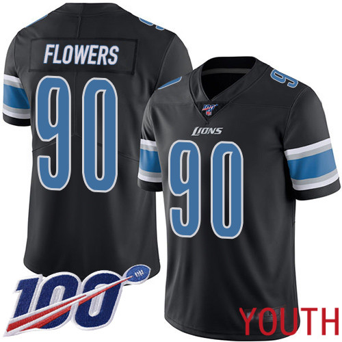 Detroit Lions Limited Black Youth Trey Flowers Jersey NFL Football #90 100th Season Rush Vapor Untouchable